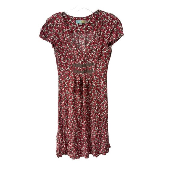 Boden Brown Red Floral Dress US2R UK6R Cottagecore Boho Viscose Midi - Picture 1 of 6